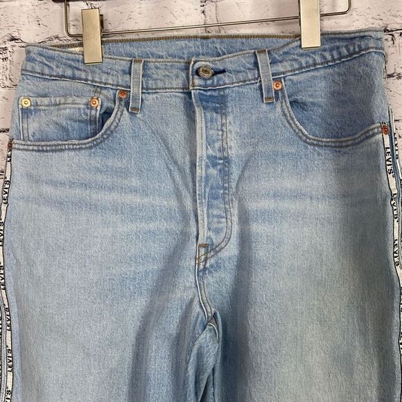 LEVIS 501 Original Sport Stripe Cropped High-Rise Straight Logo Leg Jeans 32/26 - Picture 5 of 16